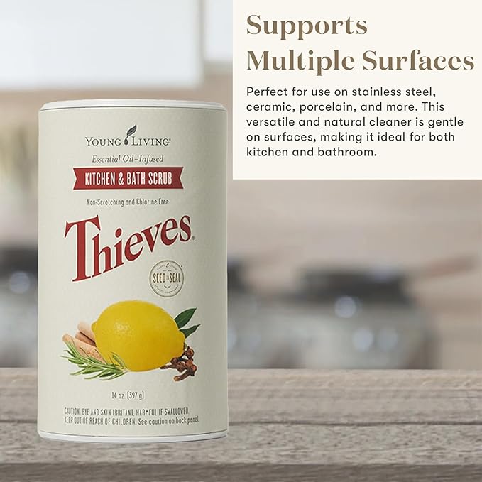 Young Living Thieves Kitchen And Bath Scrub | 14 Oz | Plant-Based Cleaning Formula | Tough On Grease And Grime | Infused With Thieves Essential Oil Blend | Rinses Clean Without Residue