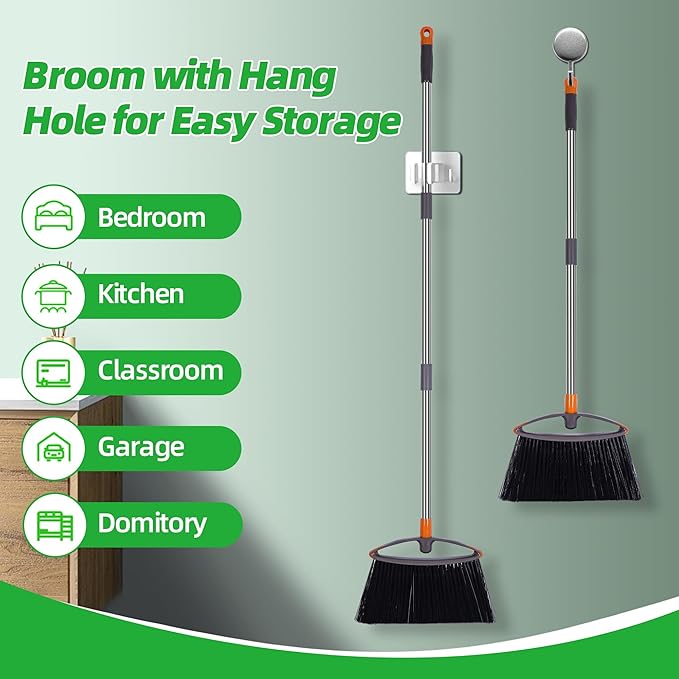 Still Bristle Broom to Sweep Snow, Heavy Duty Broom with Collapsible Handle, Ideal for Indoor Outdoor Hardwood Floors Kitchen Salon Camping Cat Pets Hair Home Room Office, Sturdy and Durable, Gray