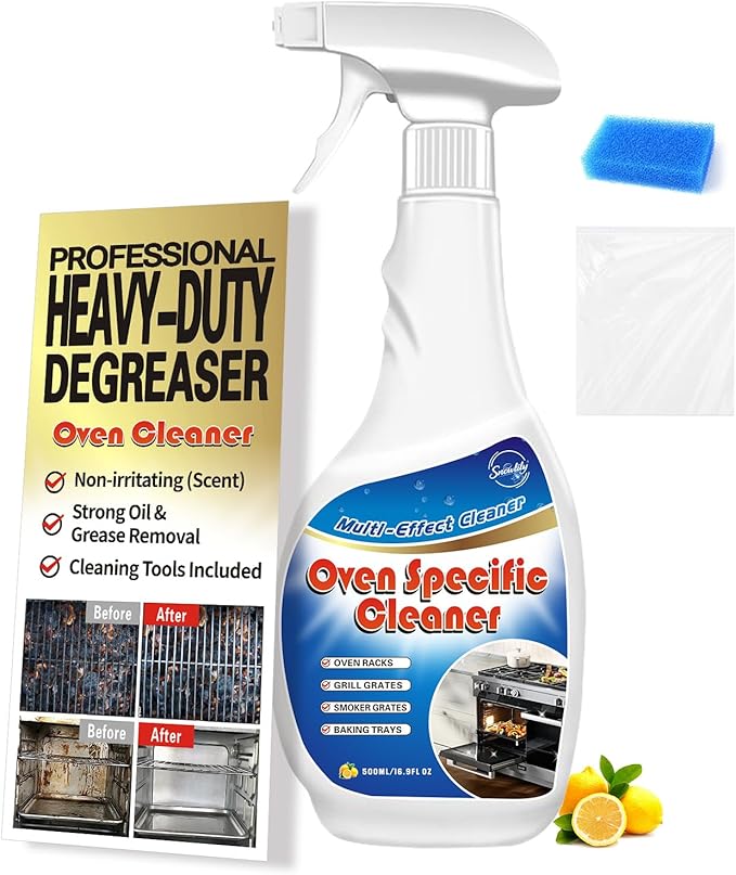Snowlily Oven Rack & Grill Cleaner Spray, 16.9 Fl Oz, Multi-Purpose Heavy Duty Degreaser, Eliminates Thick Grease & Build-Up, Lemon Scent