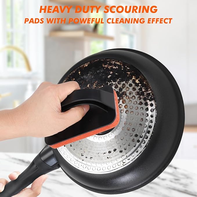 Griddle Scour Pads, Non-Scratch Scouring Pads with Handle, Grill Scrubbers, Cast Iron Polishing Pads, Heavy Duty Scrubbing Pads for Cleaning Walls- 11 Scrub Pads and 1 Handle
