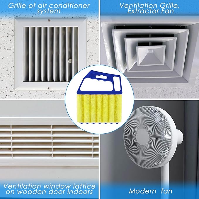 Geiserailie 2 Pcs Window Venetian Blind Cleaner Duster Tool Washable 7 Fingers Dusting Cleaner and Air Vent Shutter Brush Blinds Air Conditioner Fan Duster Dirt Housekeeping Tool (Orange Blue)