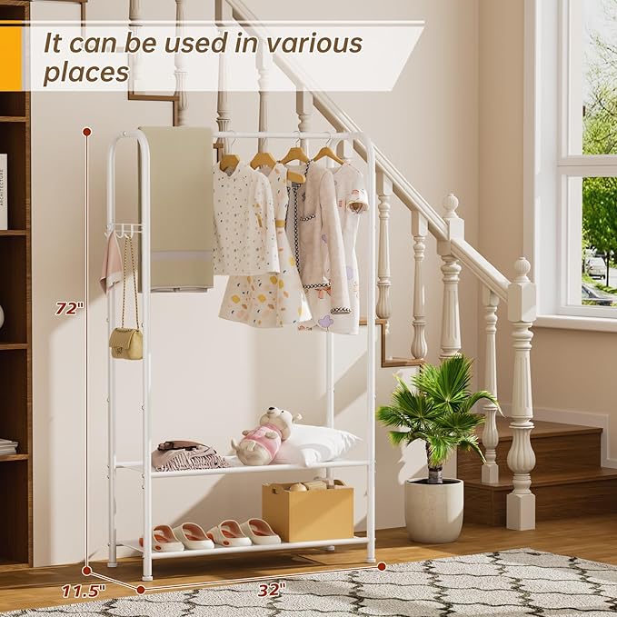 Golpart Clothes Garment Coat Rack Drying Clothing Racks Metal Freestanding for Hanging Clothes Portable Closet for Laundry Bedroom White