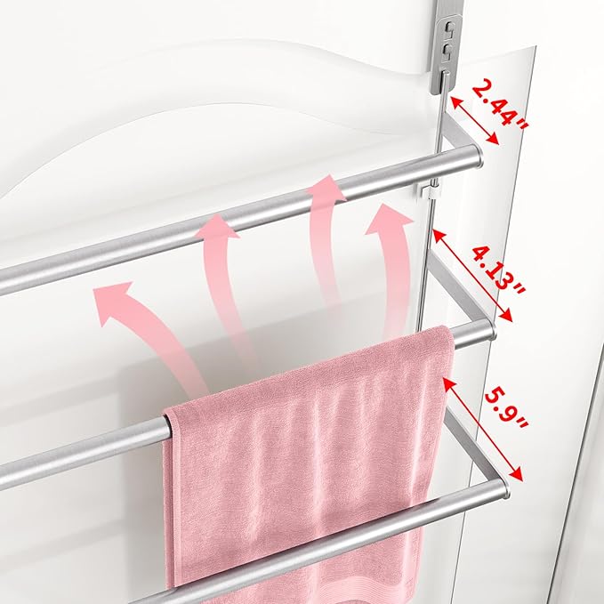 Over The Door Towel Rack,Towel Rack with Hooks for Door Hanging, Door Towel Bar, Over Door Towel Racks for Bathroom (Brush Nickel)