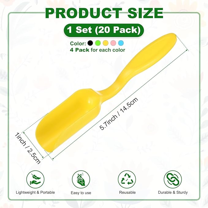 20-Pack Mini Gardening Shovel Spoons, Plastic Garden Soil Scoops for Cultivation Digging Transplanting/Flower Planting/Plant Succulent, Colorful Small Gardening Tools [Multicolor]
