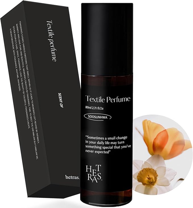 hetras Textile Perfume | Soosunhwa - Elegant Daffodils Scent | Long-Lasting Subtle Fragrance Wrinkle Release Spray | Travel-Size Linen Freshener | Made with Natural Essential Oils, 2.7 fl. oz.