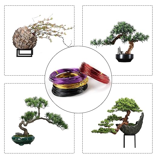 4-Roll Anodized Aluminum Bonsai Training Wire with Wire Cutter - Indoor Garden DIY Tools for Bonsai Trees