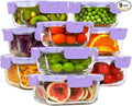 HOMBERKING Glass Food Storage Containers with Lids, 18 Piece Meal Prep Containers, Airtight Lunch Bento Boxes, BPA-Free & Leak Proof (9 Lids & 9 Containers) - Purple