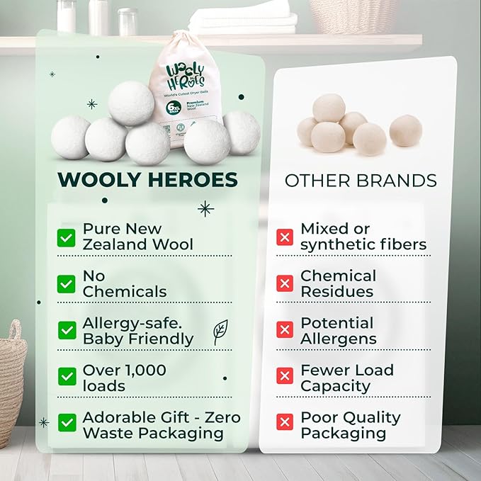 No More Dryer Sheets! XL Wool Dryer Balls 6-Pack, Reusable Laundry Softener & Static Reducer, Eco-Friendly, Long-Lasting, Safe for Sensitive Skin