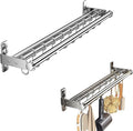 Hanging Wall Mount knife Wall Mount, Kitchen Organizer Storage Shelf for Utensils Spatula Spoon, Space-Saving Knife Rack with Hooks,Wall-Mounted Utensil Holder (Black, 50CM+Three Poles+8Hooks)