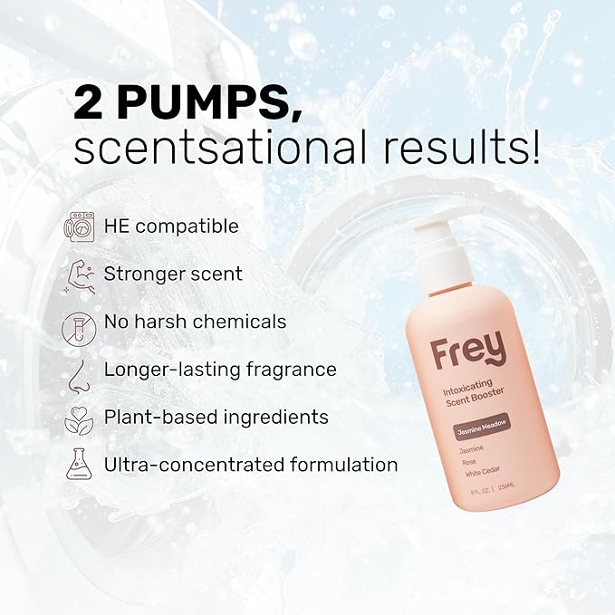 FREY In-Wash Laundry Scent Boosters - Fragrance Booster & Fabric Smell Deodorizer | Odor Eliminator for Fresh Scented Clothes (8 Fl (Pack of 2), Jasmine Meadow)
