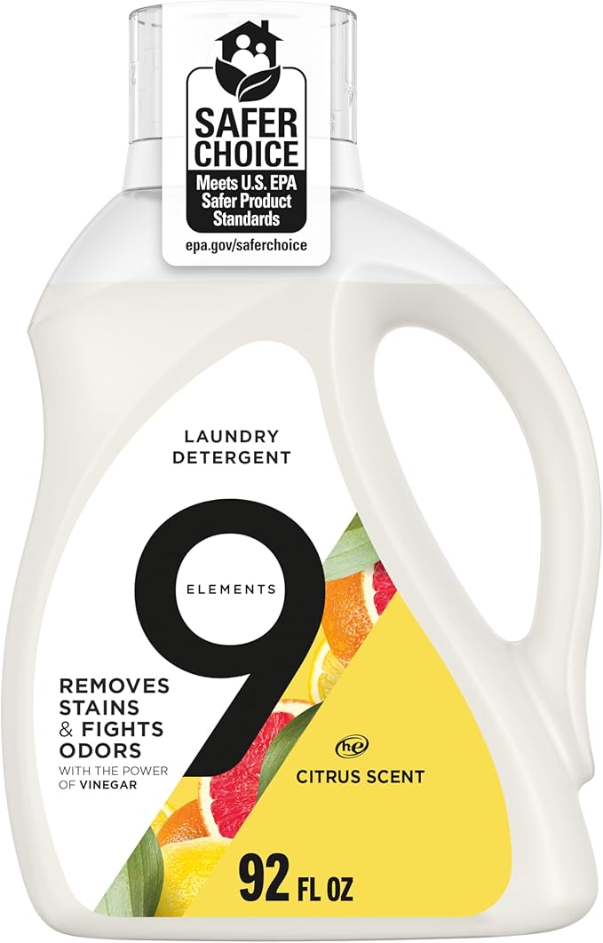 9 Elements Liquid Laundry Detergent, Citrus Scent, Vinegar Powered, 92 fl oz, 1 count