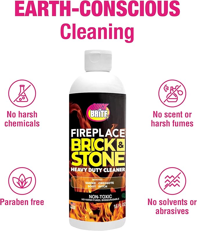 Quick 'n Brite Fireplace Gel Cleaner for Brick, Stone, Rock, Tile, and Marble, Nonabrasive Fireplace Cleaner, Made in the USA, 16 oz