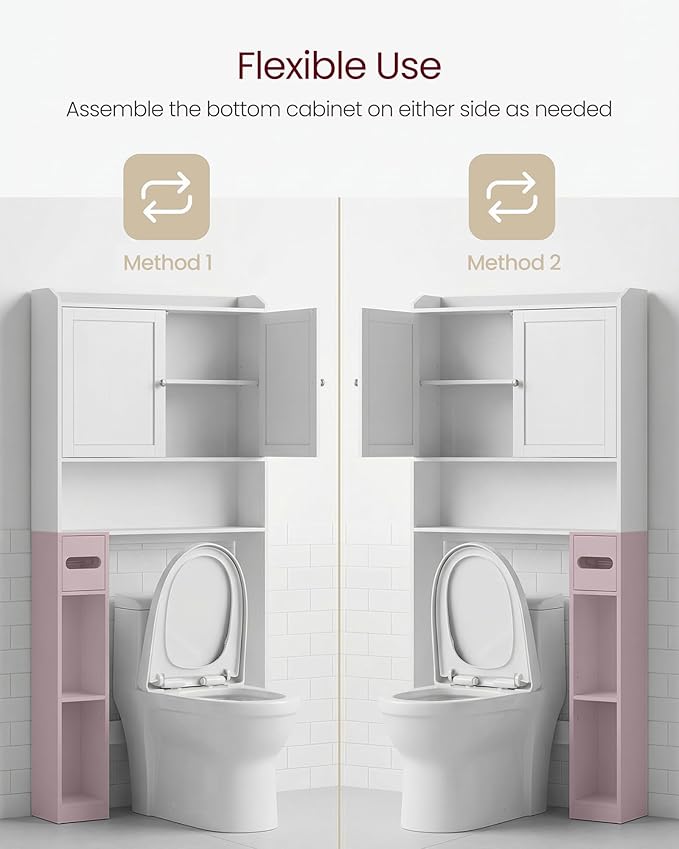 VASAGLE Over the Toilet Storage Shelf, Bathroom Storage Cabinet, Adjustable Shelves, Toilet Paper Holder, Space-Saving, Modern, 7.9 x 31.1 x 66.9 Inches, Cloud White UBTS018WH01S