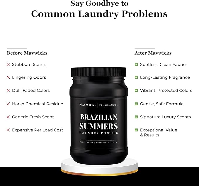 Luxury Laundry Detergent Powder (Brazilian Summers) 32 Oz – Concentrated for Tough Stains and Odors, For All Washing machine types – Gentle on Fabrics