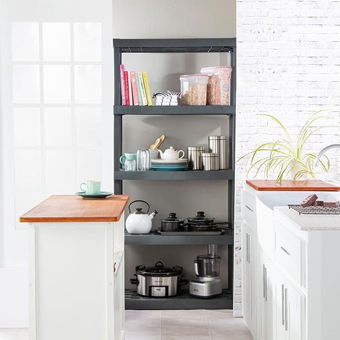 Sterilite 2-Pack 5 Shelf Unit, Heavy-Duty Shelving Storage Rack for Home and Garage, Gray - Multipurpose Plastic Organizer Shelves for Smart Organization