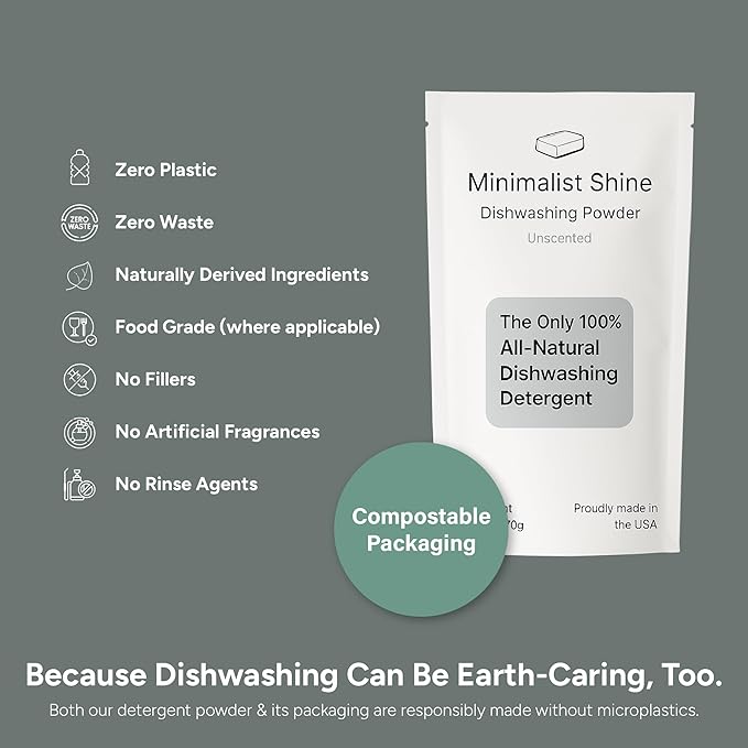 Dishwasher Detergent, 100% Plastic-Free Dishwashing Soap, Eco-Friendly, All Natural Sustainable Dishwasher Powder, Cuts Grease and Grime, Non-Toxic and Unscented, 60 Loads