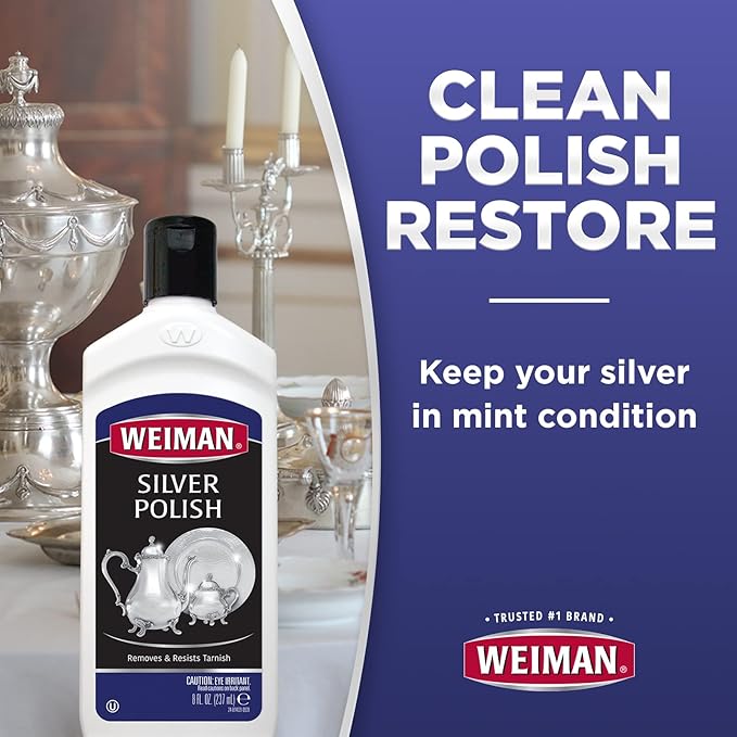 Weiman Silver Cream Cleaner 3-in-1, Anti-Tarnish Technology, Safely Clean, Polish, Shine & Restore, Removes & Prevent Tarnish, 8 Oz with Jewelry Polishing Cloth
