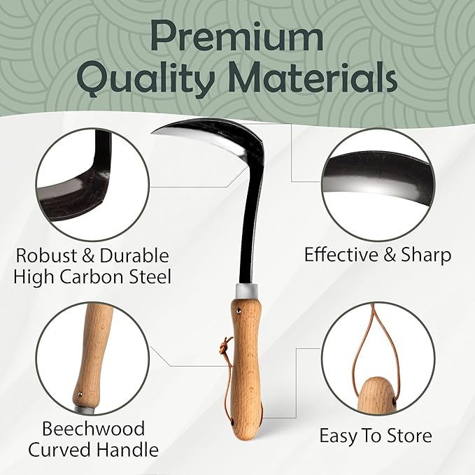 Muldale Japanese Hand Weeding Sickle – Curved Razor Hoe Garden Tool with High-Carbon Steel Blade & Ergonomic Beechwood Handle – Perfect for Weeding Between Plants, Paving, Borders