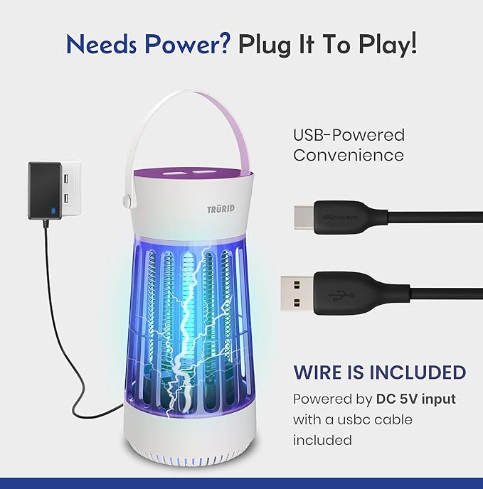 Fly Trap Indoor Bug Zapper, UV LED Mosquito Repellent Outdoor Patio, Portable Electric Zapper with Fan and Easy-Empty Tray, Ideal for Indoor Use