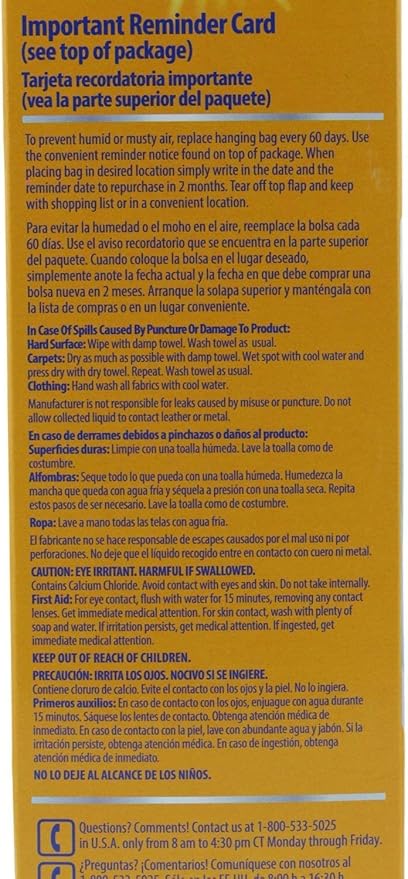 Arm & Hammer Moisture Absorber & Odor Eliminator 16oz Hanging Bag, 4 Pack (8 Bags Total) Eliminates Musty Odors & Freshens Air for Closets, Laundry Rooms, Mud Rooms
