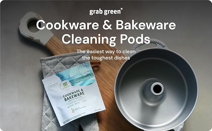 Grab Green Cookware and Bakeware Cleaner Pods, 4 Bags of 15 Pods, Tangerine Lemongrass Scent, Plant and Mineral Based, Removes Burnt-On Food, Eliminates Grit and Grime, No Scrubbing Necessary