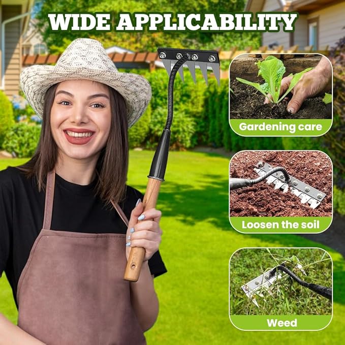 Detachable Gardening Hand Weeder Tool, Manual Weeder Claw Remover, Weed Puller Rake, Detachable Garden Hand Weeder Tool, Effective Uprooting for Lawn Garden Yard Vegetable Backyard Farm (7 Tines)