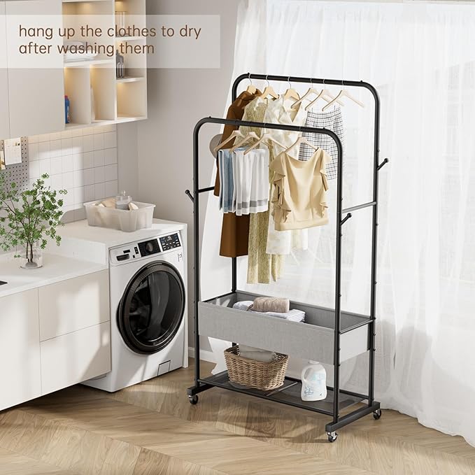 Golpart Clothes Garment Coat Rack Drying Clothing Racks Metal Freestanding for Hanging Clothes Portable Closet for Laundry Bedroom Black