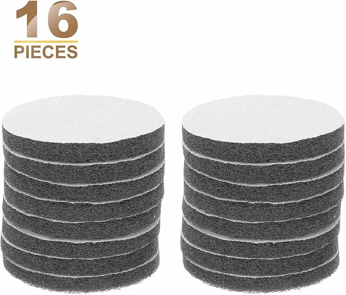 HARFINGTON 16pcs Scrubber Scouring Pads 1200 Grits 4 Inch Drill Power Brush Hoop and Loop Surface Conditioning Disc Drill Scuffing Disc Scrub Pads for Home Kitchen Cleaning, Light Gray