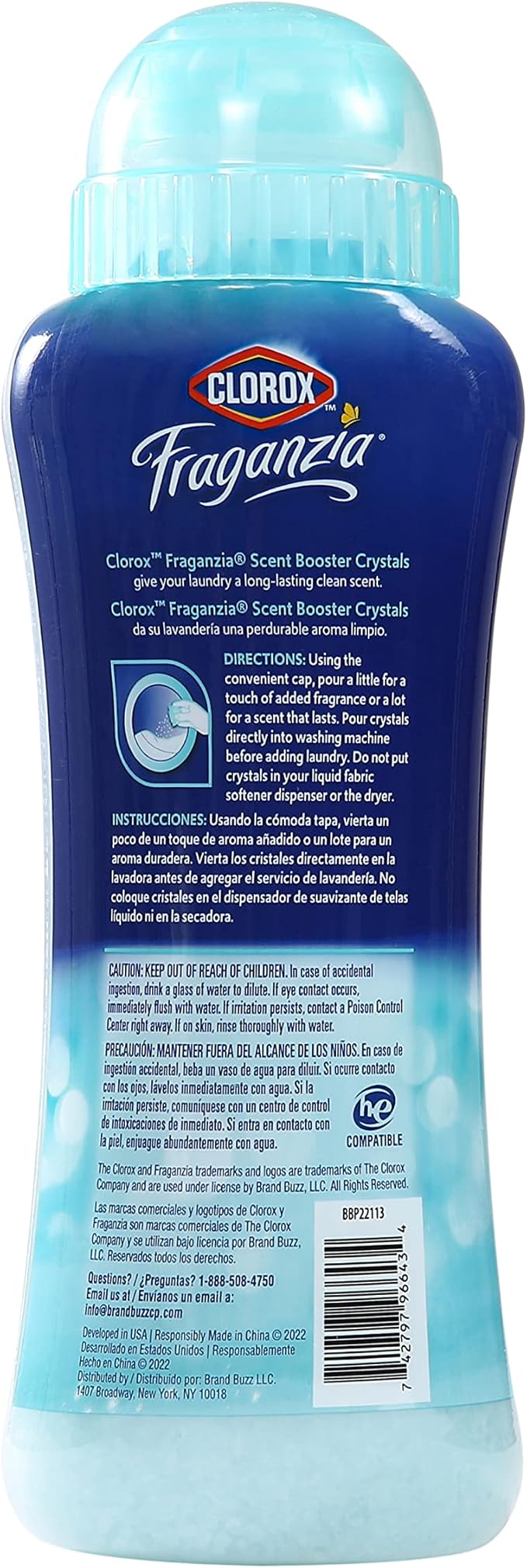 Clorox Fraganzia Laundry Scent Booster Crystals, In-Wash Fragrance Beads for Fresh-Smelling Clothes & Linens, Safe for All Fabrics & Colors, Easy-Pour Bottle, Ocean Scent, 18 Oz, 2 Pack
