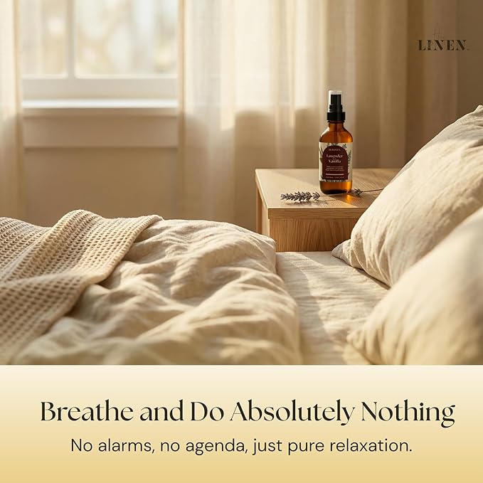 Lavender & Vanilla Linen Spray | Relaxing Aromatherapy Made with Pure Essential Oils | Fabric Freshener for Yoga Mats Living Room Couch Beddings | 4 fl oz
