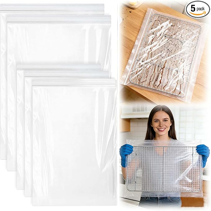 Oven Rack Cleaning Bags, Heavy Duty No Scrub Oven Rack Cleaning Bags, Reusable Leak-Resistant PE Bags for Deep Soaking Grill Grates, BBQ Racks, No Cleaner Included, 5 Pack (27.5''*19.6'')