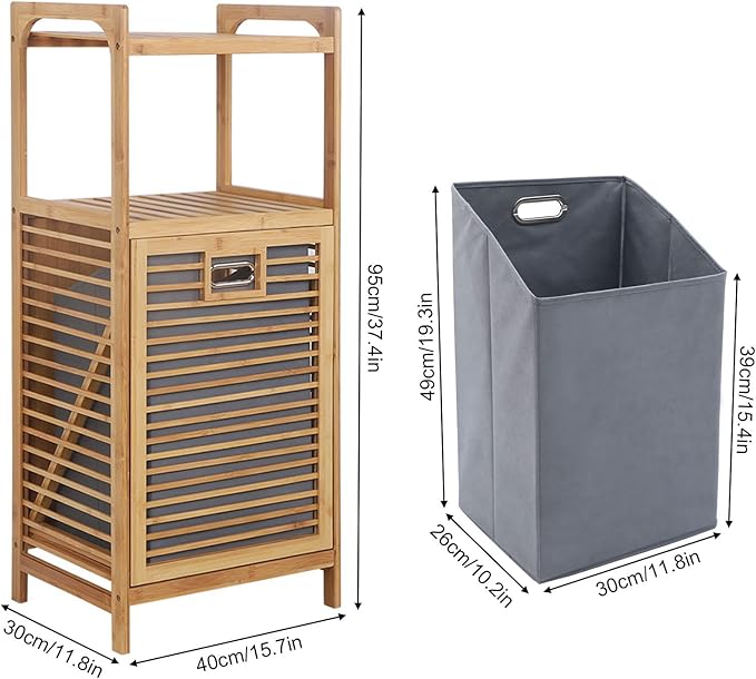 3-Tier Organizer Storage Shelf with Bamboo Frame and Pull Out Fabric Baskets Storage Drawers Unit,Laundry Towel Hamper Cabinet Tower Three Part Compartment Sorter Basket (2-Tier,Style 1)