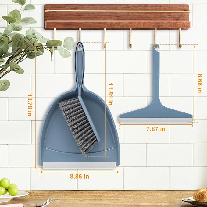Small Hand Broom with Dustpan Combo Set,Mini Dust Pan and Brush Set with a Scraper Squeegee for Quick Cleanups,3-Piece Wall Mountable Cleaning Tools for Particles,Little Messes,Hair,Crumb