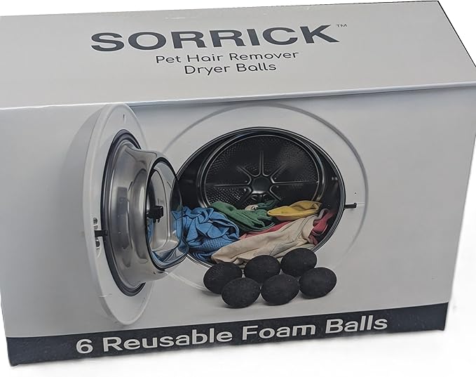 Sorrick Pet Hair Remover for Laundry – Reusable Dryer Balls Lint & Fur Remover for Clothes, Washer & Dryer Safe, Gentle Fabric Cleaner, 6 Pack
