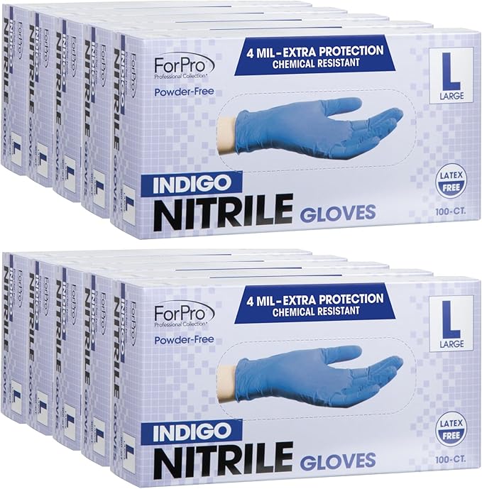 ForPro Disposable Nitrile Gloves, Chemical Resistant, Powder-Free, Latex-Free, Non-Sterile, Food Safe, 4 Mil