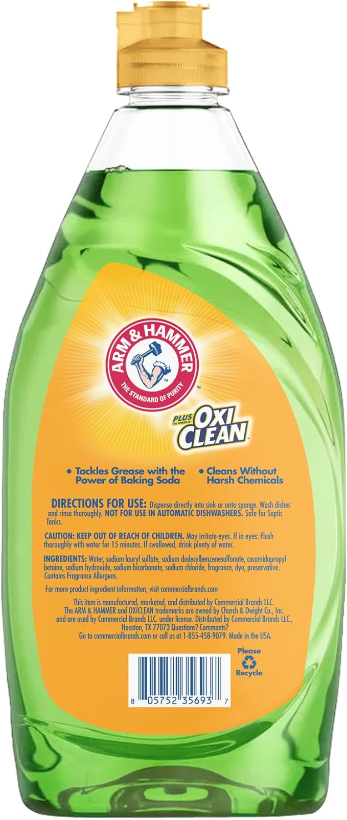 Arm & Hammer + OxiClean Dish Soap, Crisp Apple Scent, 24 oz, Powerful Grease-Cutting Liquid Dish Detergent