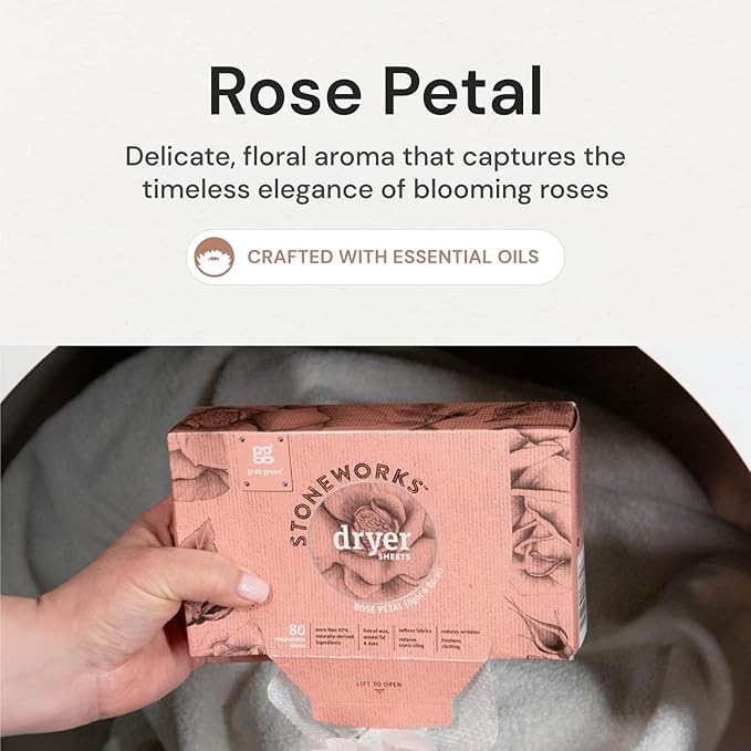 Grab Green, Stoneworks, Dryer Sheets, 80 Compostable Sheets (Rose Petals)