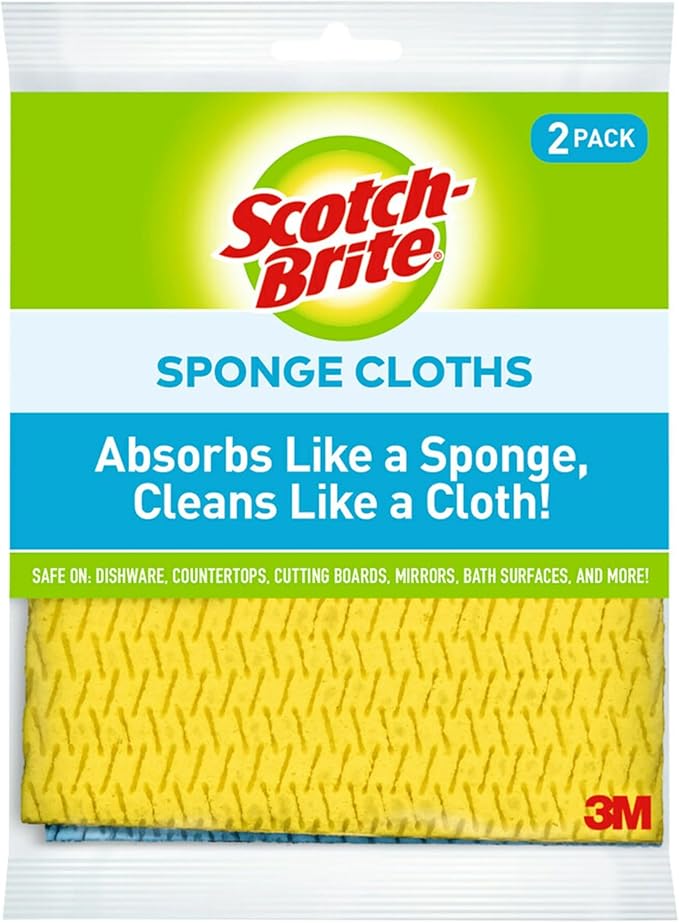 Scotch-Brite Reusable Sponge Cloths (2-Pack) – Highly Absorbent, Washable Multi-Purpose Cleaning Cloths