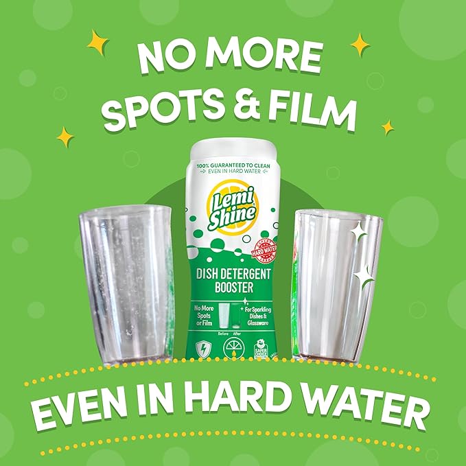 Lemi Shine Dish Detergent Booster, Hard Water Stain Remover, Multi-Use Citric Acid Cleaner 10 oz, Pack of 8