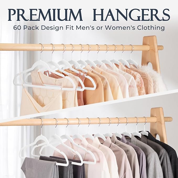 HOUSE DAY White Velvet Hangers 20 Pack, Non Slip Clothes Felt Hanger Heavy Duty for Coat, Premium Slim Space Saving Suit Hangers for Closet Organizer, 360° Rotating Silver Hook