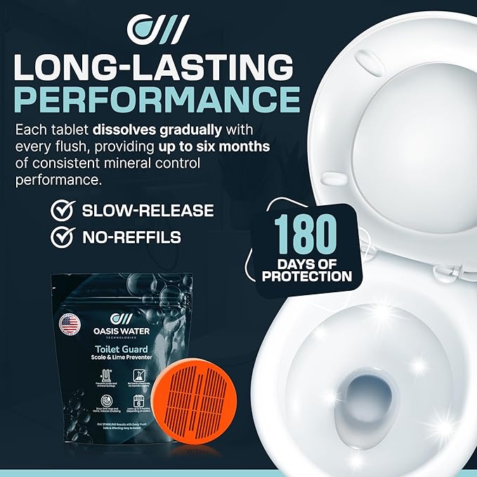 Toilet Guard Hard Water & Limescale Drop-In Toilet Tank Tablet | Polyphosphate Formula | Helps Reduce Rings, Stains & Mineral Buildup | Bleach-Free 180-Day Tablet