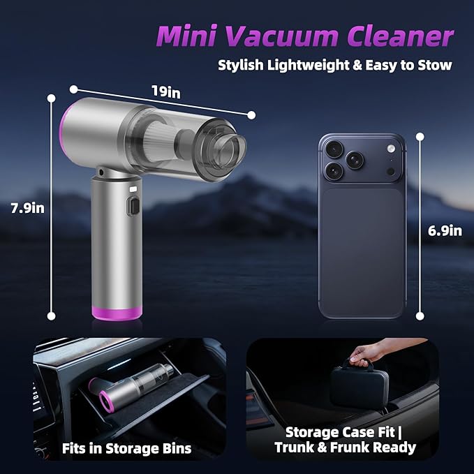 Mini Vacuum Cleaner, 2 in 1 25000PA Brushless Car Vacuum &250000RPM Air Duster 9000mAh Battery Air Blower Wireless Handheld Vacuum for Car,Office and Home