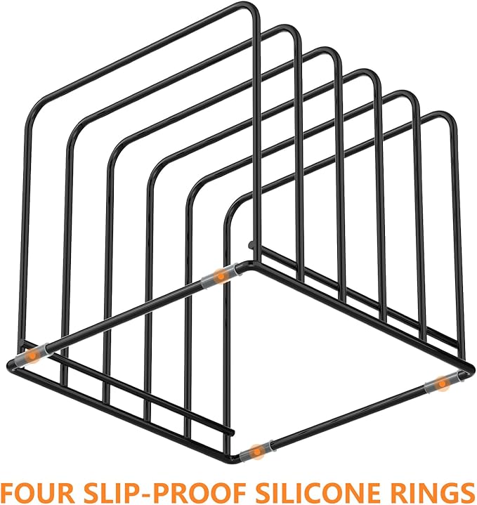 KORRTFID Kitchen Cabinet Organizer, Steel Cookware Holder, Divided Holder with 5 Slots for Skillets Baking Tray and Chopping Board Rack - Baking Pan Holder Storage (2 PCS)