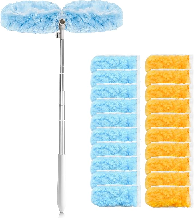 6 ft Extendable Duster Handle with 20 Refills, Duster with Extension Pole, Disposable Microfiber Dusting Pads for Home Cleaning,High Ceiling, Fan, Window, Hard-to-Reach Areas