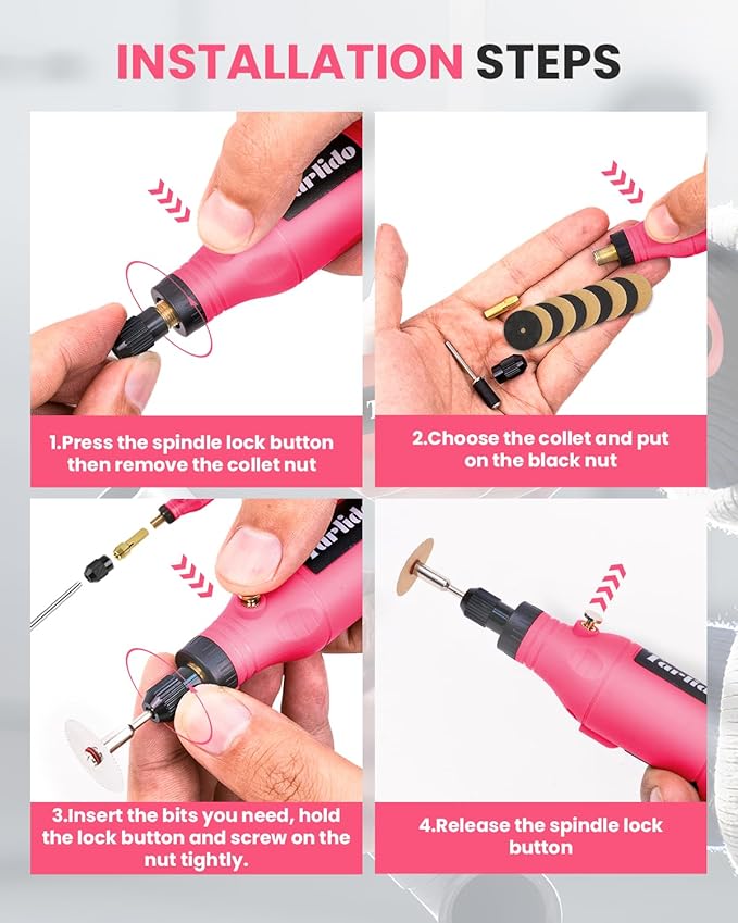 Cordless Rotary Tool Kit, 3.7V 2.0Ah Rechargeable Battery, 18000RPM 5-Speed Multi Power Carving Tools, 31Pcs Accessories, Engraving, Sanding, Grinding, Polishing, Carving, Etching, DIY-Pink