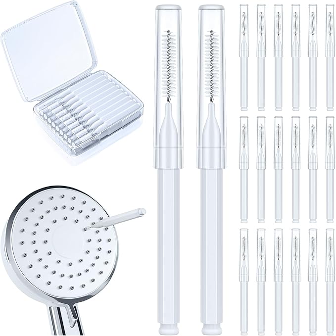 Shower Head Cleaning Brush for Small Hole,Multifunctional Shower Head Cleaner Tool Anti-Clogging Nozzle with Storage Boxes, Showerhead Cleaning Brushes Picks for Household Bathroom, White