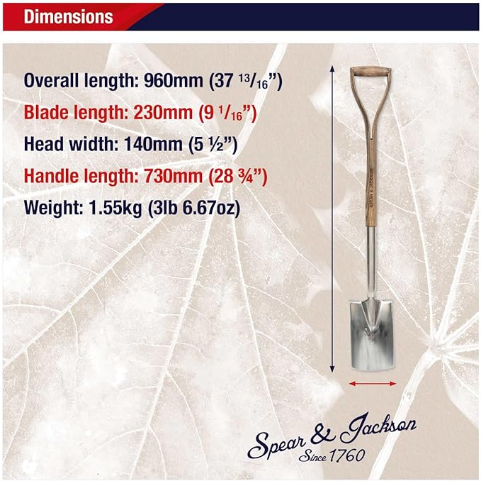 Spear & Jackson Traditional Stainless Border Spade, Mirror-Polished Stainless Steel Head, Weatherproofed Hardwood Shaft, Ergonomic Wishbone Handle