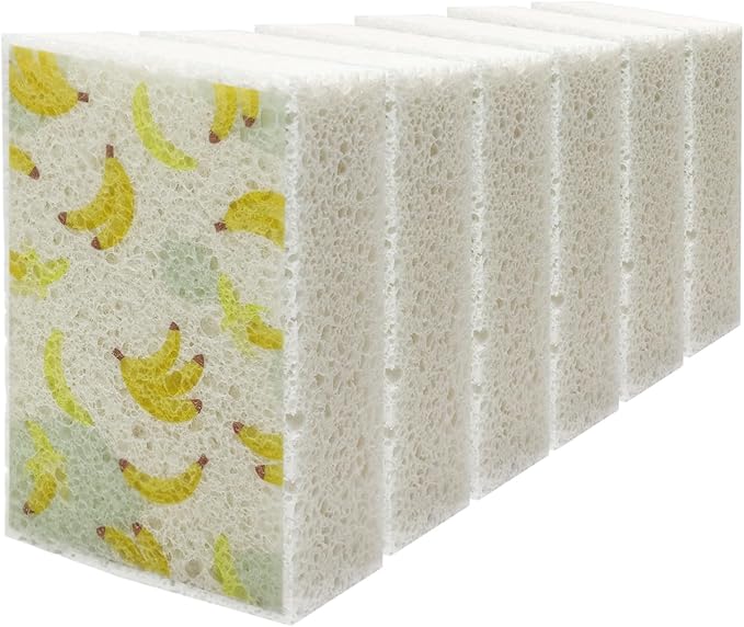 Scratch Scrub Sponge, 6 Kitchen Sponges for Cleaning Around the Home, Bathroom & More, Large Size Scratch-Free Dish Scrubber, Best for Nonstick Pots and Pans (4" x 6" x 1",Banana