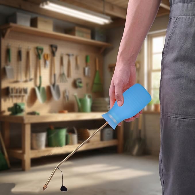 Diatomaceous Earth Duster, 230ml Large, Powder Duster Kit with Long Copper Tube & Folding Funnel, Indoor Outdoor Silicone Sprayer Heavy Duty Bulb Applicator for Home and Garden(Blue)