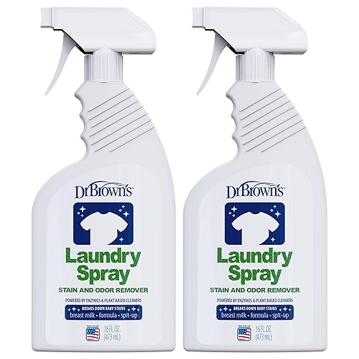 Dr. Brown's Laundry Spray Stain and Odor Remover for Baby Clothes, Hypoallergenic, Fragrance-Free, 16 fl oz, 2-Pack